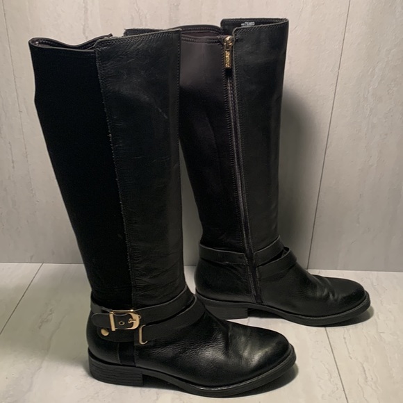 Kenneth Cole Reaction Black Leather Slip On Buckle Detail Side Zipper Tall Boots - Picture 3 of 12